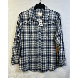 Vintage Threads Tractor Supply Co Blue Plaid Western Embroidered Shirt 2X NWT